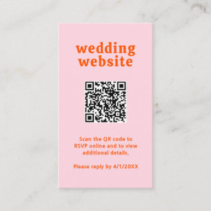 Cartão De Informações Casamento Moderno do Código QR Cor-de-Laranja e Co