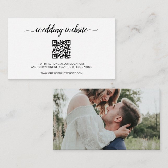 Cartão De Informações Casamento Moderno do Código QR de Foto Elegante (Frente/Verso)