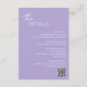 Cartão De Informações Casamento Moderno do Código QR Lilac