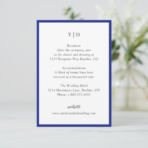 Cartão De Informações Casamento Moderno do Monograma Azul Real Elegante