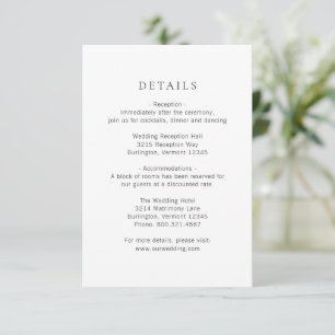 Cartão De Informações Casamento Moderno do Monograma Branco e Preto Limp