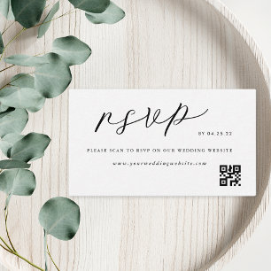Cartão De Informações Casamento Moderno Elegante Código QR Preto e Branc