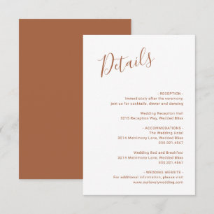 Cartão De Informações Casamento Moderno Elegante Terracotta