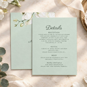 Cartão De Informações Casamento Moderno em Verde Salvia com Orquídea Bra