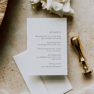 Cartão De Informações Casamento Moderno Minimalista Negro e Branco