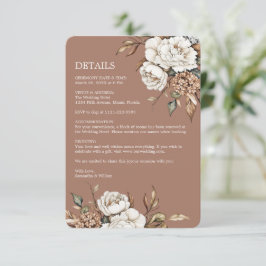 Cartão De Informações Casamento Moderno Peony & Hydrangea Mocha Mousse