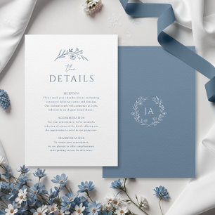 Cartão De Informações Casamento Monograma Azul Empoeirado