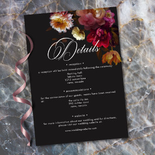 Cartão De Informações Casamento Moody Preto Floral Pintura Vermelho Borg