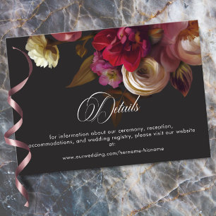 Cartão De Informações Casamento Moody Preto Floral Pintura Vermelho Borg