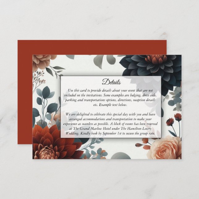 Cartão De Informações Casamento Moody Rustic Fall Florals (Frente/Verso)