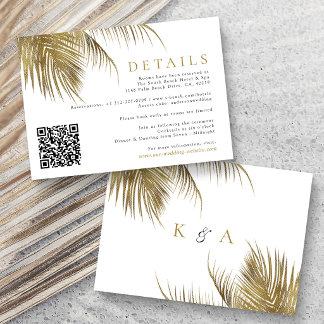 Cartão De Informações Casamento na Praia com Palmeira Tropical Elegante