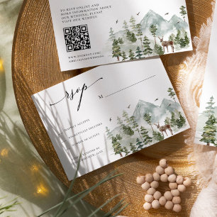 Cartão De Informações Casamento nas Montanhas de Floresta Perene RSVP
