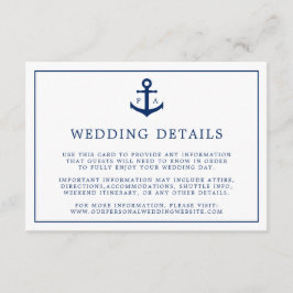 Cartão De Informações Casamento Náutico de Âncora do Monograma Azul-mari