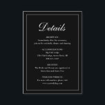 Cartão De Informações Casamento Negra Simples e Tradicional Elegante<br><div class="desc">Cartão preto de cerimônia de núpcias do estilo tradicional,  com um design simples com "Detalhes" num dentro de caligrafia elegante de uma borda fina. O modelo permite que você compartilhe informações importantes sobre seu dia especial. Este design clássico é perfeito para um casamento formal.</div>