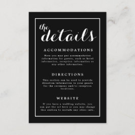 Cartão De Informações Casamento Negro e Branco Elegante Clássico