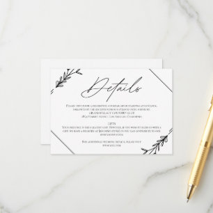 Cartão De Informações Casamento Negro e Branco minimalista moderno