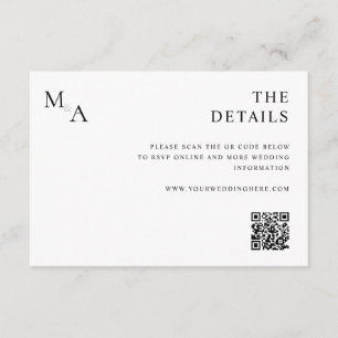 Cartão De Informações Casamento Negro e Branco minimalista moderno