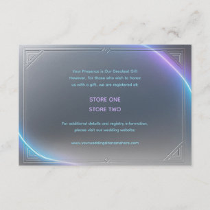 Cartão De Informações Casamento Neon Elétrico Moderno Azul Cinza Roxo