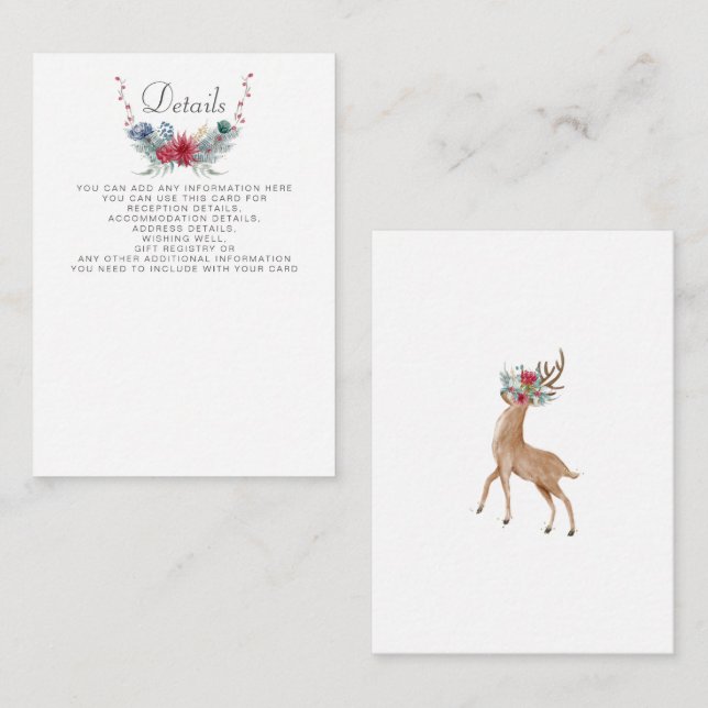 Cartão De Informações Casamento no inverno de pinheiro de veado de aquar (Frente/Verso)