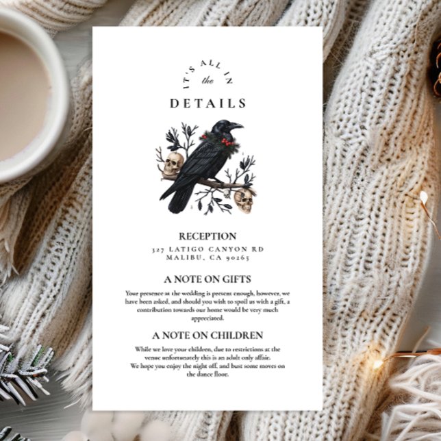 Cartão De Informações Casamento no inverno Gótico Raven (Criador carregado)