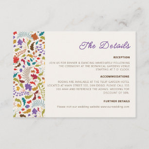 Cartão De Informações Casamento no Jardim de Flores Exóticas Wild Rose W