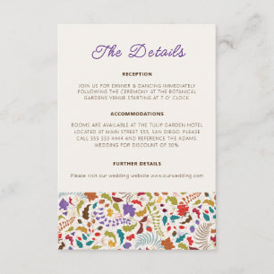 Cartão De Informações Casamento no Jardim de Flores Exóticas Wild Rose W