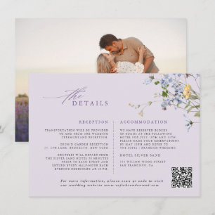 Cartão De Informações Casamento no Jardim de Flores Silvestres de Lavand