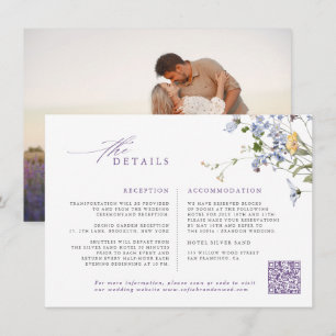 Cartão De Informações Casamento no Jardim de Flores Silvestres de Lavand