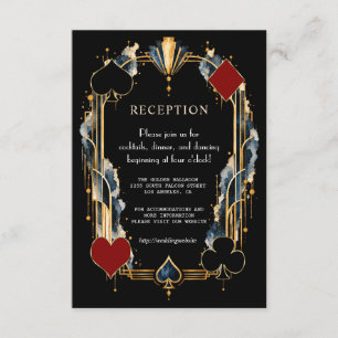 Cartão De Informações Casamento Noturno de Cassino em Art Deco Dourado e