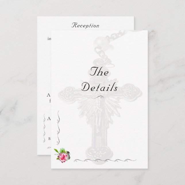 Cartão De Informações Casamento Nupcial Rosa Católico (Frente/Verso)