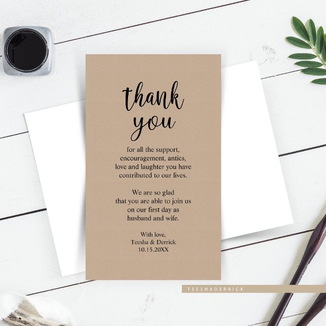 Cartão De Informações Casamento Obrigado, Moderno Russo Brown Kraft Encl (Wedding Thank you, Modern Rustic Brown Kraft Enclosure Card for your guests attended your big day.)