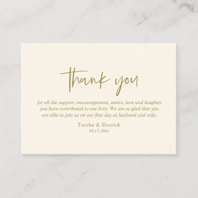 Cartão De Informações Casamento Obrigado, Script Simples Moderno Dourado (Frente)