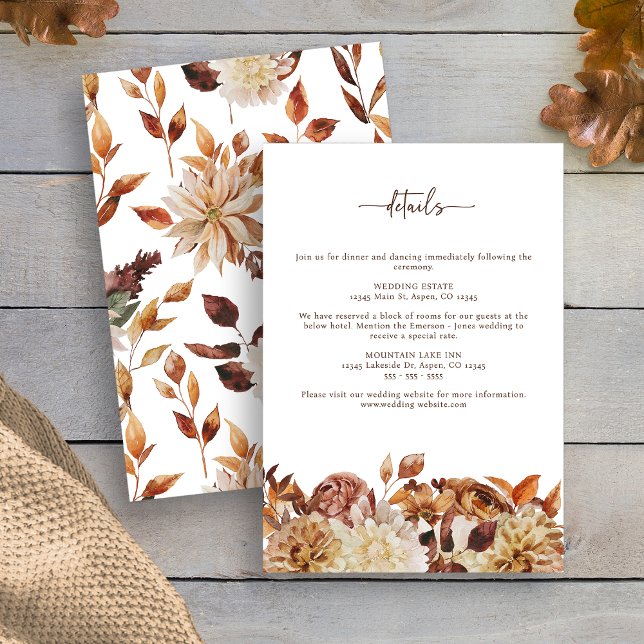 Cartão De Informações Casamento outono de Folhas Russas (Boho Rustic Leaves Fall Wedding Details Enclosure Card by Painted Paperie
)