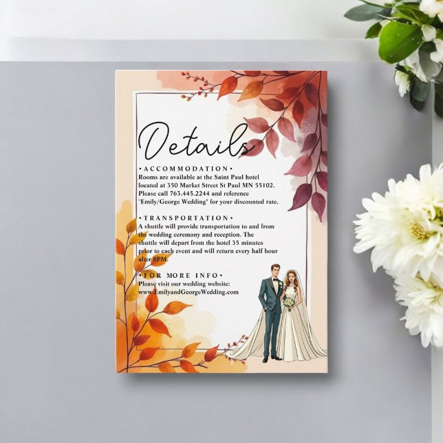 Cartão De Informações Casamento outono De Noz Floral E De Alcance (Criador carregado)