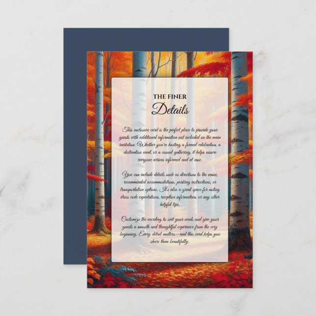 Cartão De Informações Casamento outono Rustic Birch Tree (Frente/Verso)