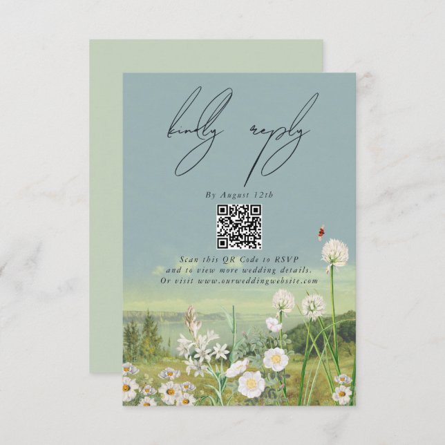 Cartão De Informações Casamento paisagístico de Watercolor Wildflower (Frente/Verso)