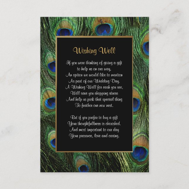 Cartão De Informações Casamento Pavock Feather - Desejo Bem (Frente)