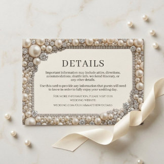 Cartão De Informações Casamento Pérolas Elegantes