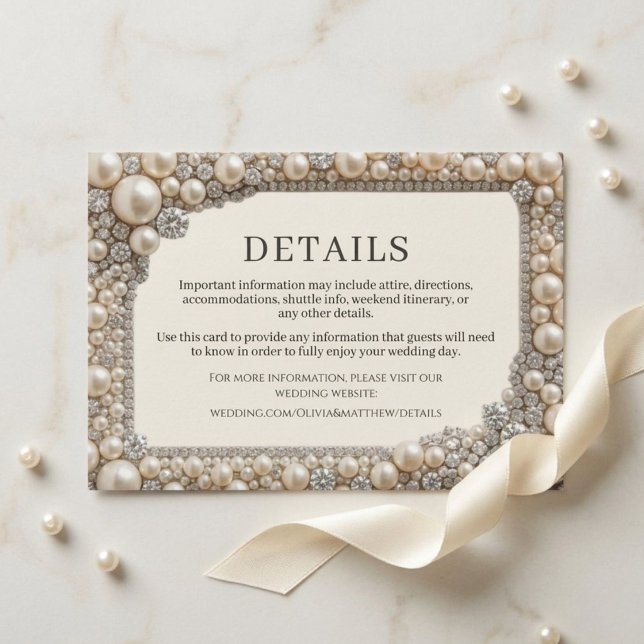 Cartão De Informações Casamento Pérolas Elegantes (Criador carregado)