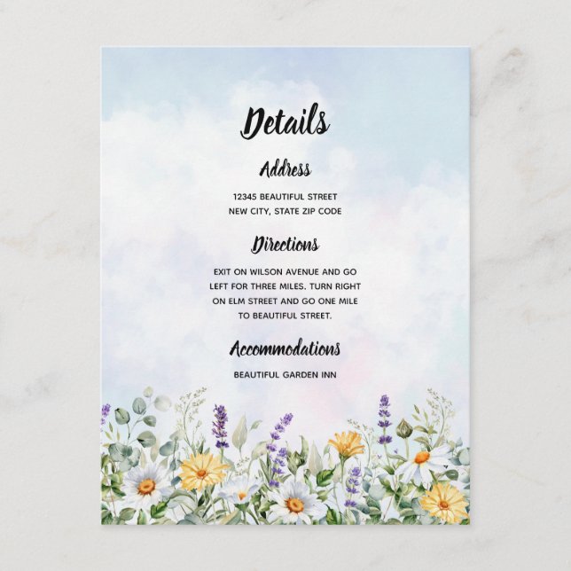 Cartão De Informações Casamento Personalizado com Aquarela Boho Flor de  (Frente)