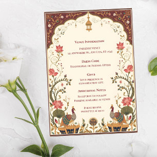 Cartão De Informações Casamento Pichwai com Lótus e Pavão Indiano