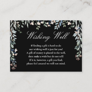 Cartão De Informações Casamento Poço de Desejos Preto e Branco Floral