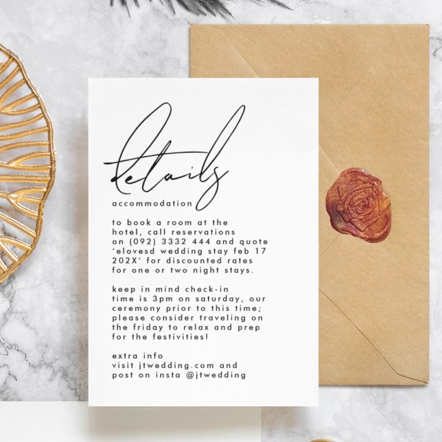 Cartão De Informações Casamento Preto Branco com Nomes Personalizados El (details enclosure card)