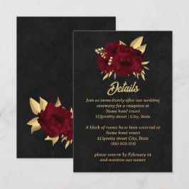 Cartão De Informações Casamento preto dourado e burgundy chique
