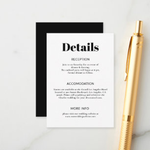 Cartão De Informações Casamento preto e branco minimalista simples