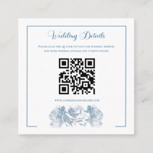 Cartão De Informações Casamento QR Code Caligrafia Azul Empoeirado