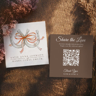 Cartão De Informações Casamento QR compartilhar amor fita laranja ferrad