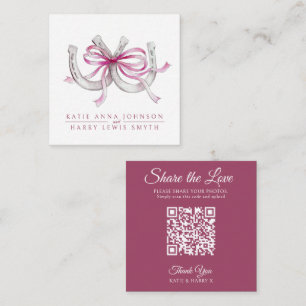 Cartão De Informações Casamento QR compartilhar amor fita rosa ferradura