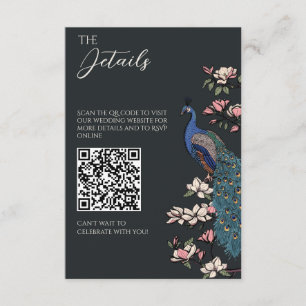 Cartão De Informações Casamento Quase Preto Pavão & Magnólia QR