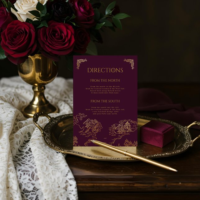 Cartão De Informações Casamento Real Muse Medieval Fantasy Velho Mundo (Royal Muse Medieval Fantasy Old World Map Wedding Enclosure Card (Front))